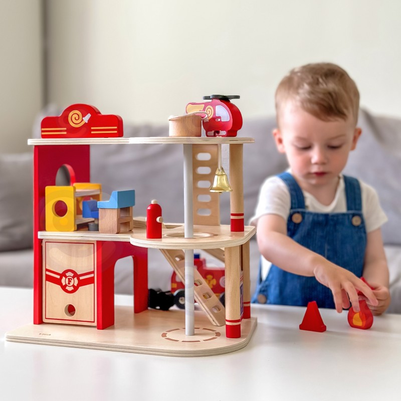 Wooden Fire Station Rescue Playset