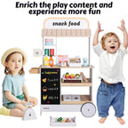 Wooden Snack Food Cart for Kids | Grocery Store Pretend Play Set with Accessories