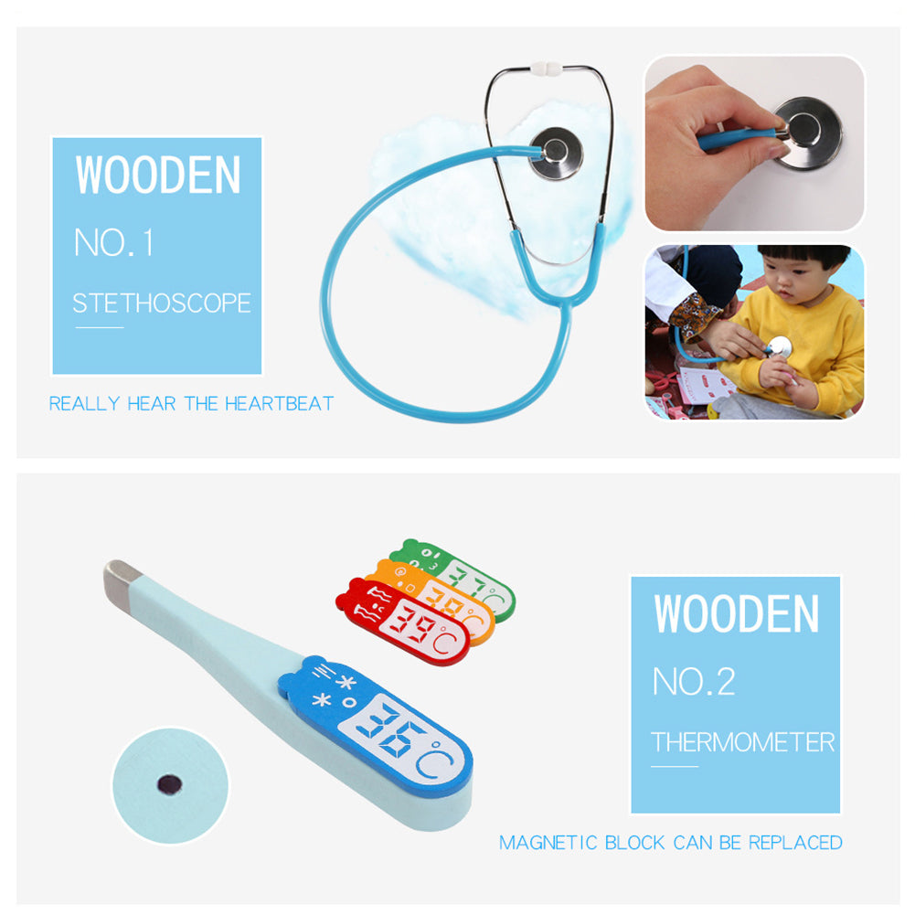 Medical check up kit Doctor Toys Kids Wooden Pretend Play Kit Games for Girls Boys