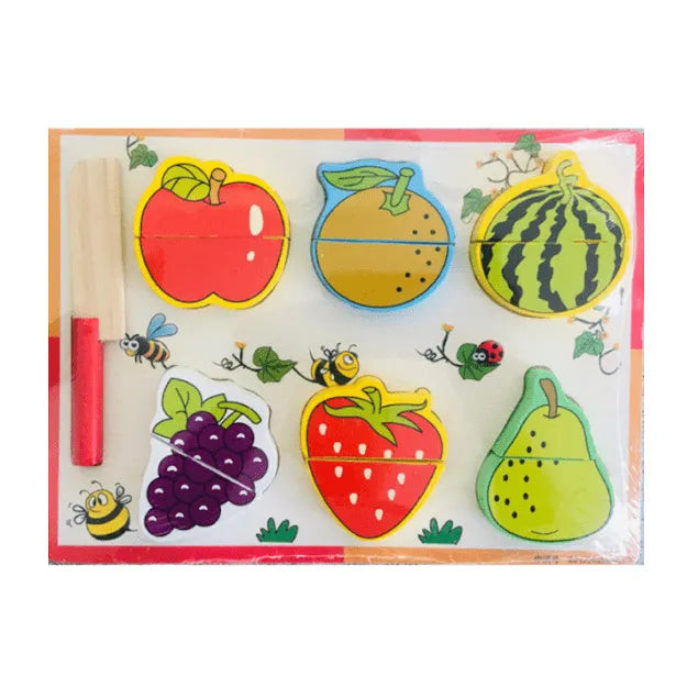 Fruit Cutout Puzzle with Knife | Wooden Montessori Cutting & Learning Toy for Kids