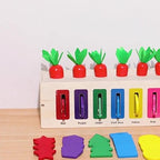 Carrot Harvest 3 in 1 Montessori Toy | Wooden Shape Sorting & Bead Maze Learning Set