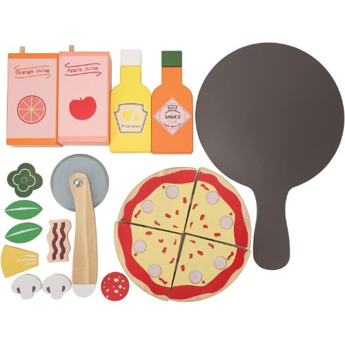 Danish Noble Wooden Pizza Toy Set | Kids Pretend Play Kitchen Food Cutting Set