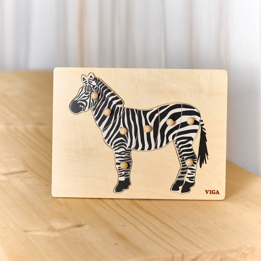 Montessori Wooden Zebra Puzzle | Animal Sensory Learning Toy for Kids 18+ Months