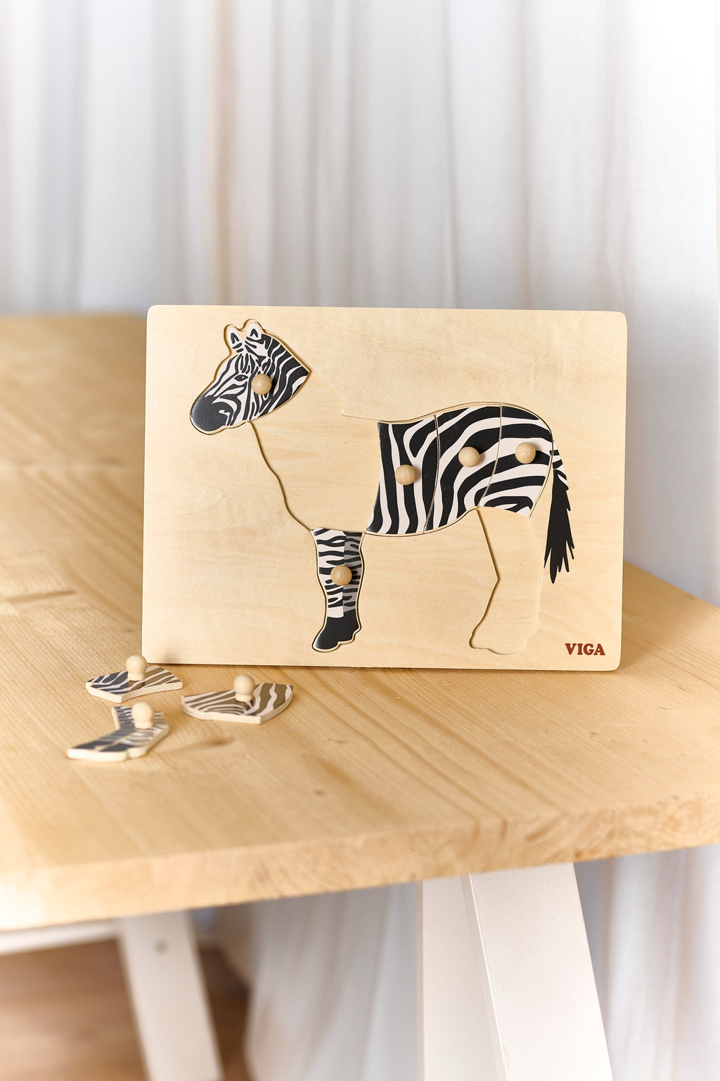 Montessori Wooden Zebra Puzzle | Animal Sensory Learning Toy for Kids 18+ Months