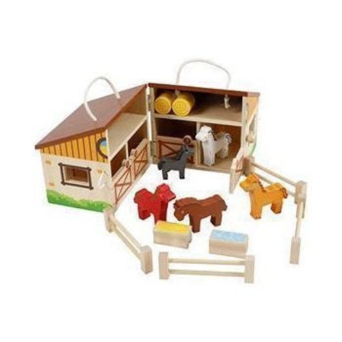 Foldable Stable Wooden Toy Set | Horse Farm Pretend Play Set for Kids 3+