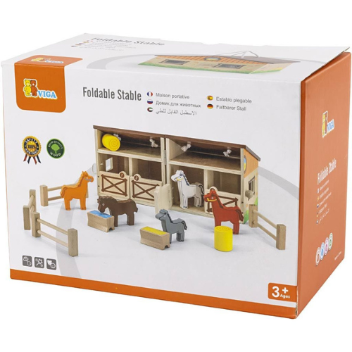 Foldable Stable Wooden Toy Set | Horse Farm Pretend Play Set for Kids 3+