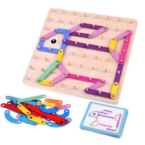 Large Nail Board Puzzle | Kids 2-in-1 Wooden Pattern Drawing Learning Toy