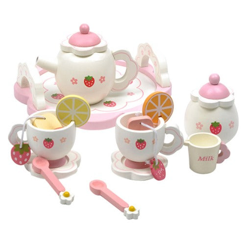 Wooden Sweet Strawberry Tea Set (15 Pcs) | Kids Pretend Play Tea Party Toy