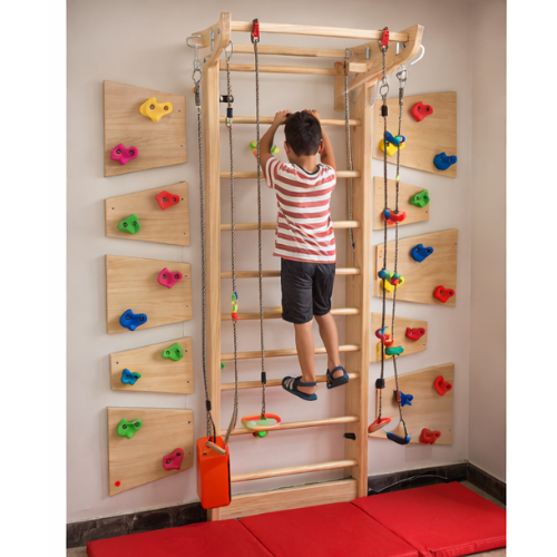 Swedish Ladder Unit with Ramp Complete Set | Kids Indoor Climbing Gym Montessori Play System
