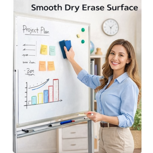 Medium Double-Sided Magnetic Whiteboard with Wheels | Mobile Teaching & Office Board