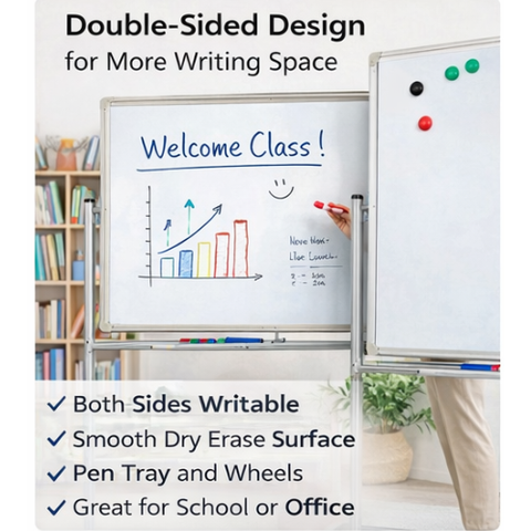 Double-Sided Medium Magnetic Whiteboard with Wheels