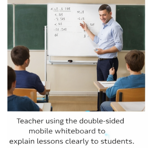 Medium Double-Sided Magnetic Whiteboard with Wheels | Mobile Teaching & Office Board