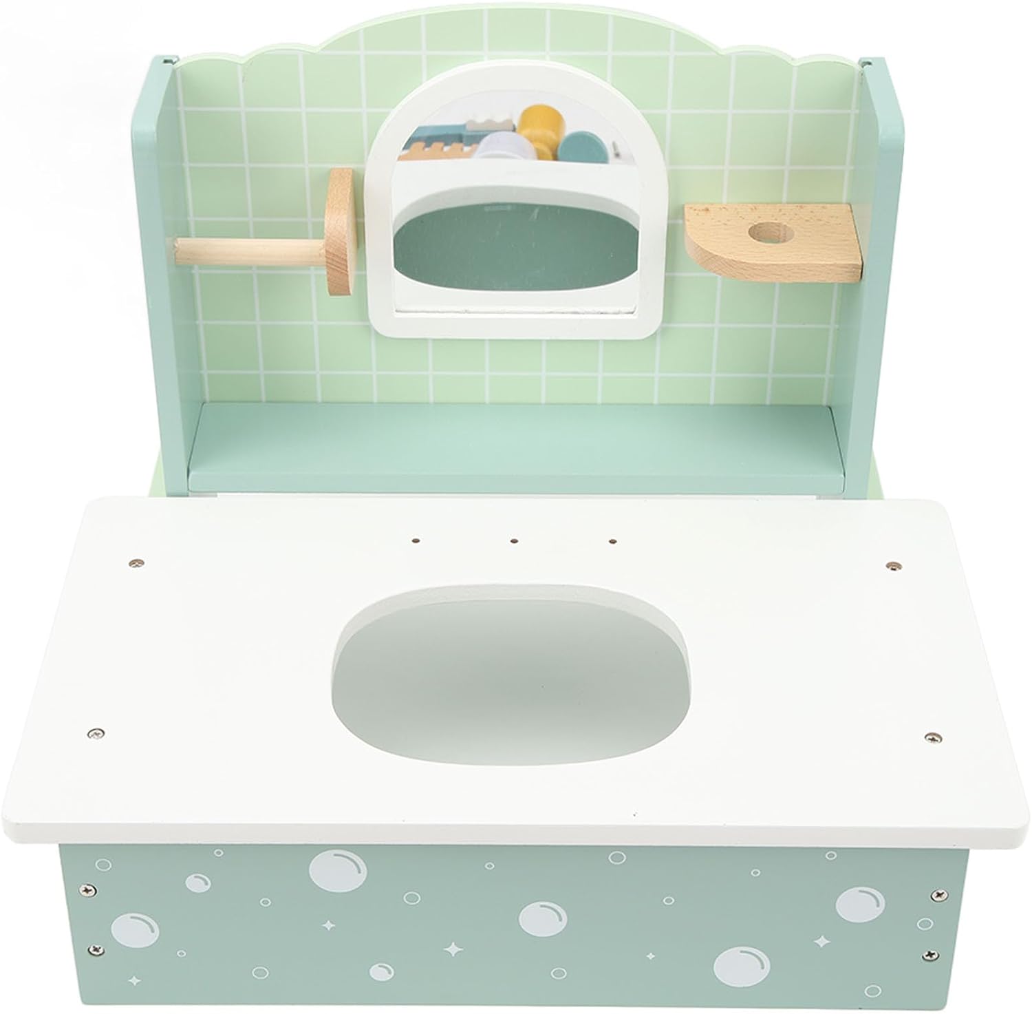 Kids Wooden Bathroom Sink Toy | Pretend Play Vanity Set with Accessories Educational Role Play