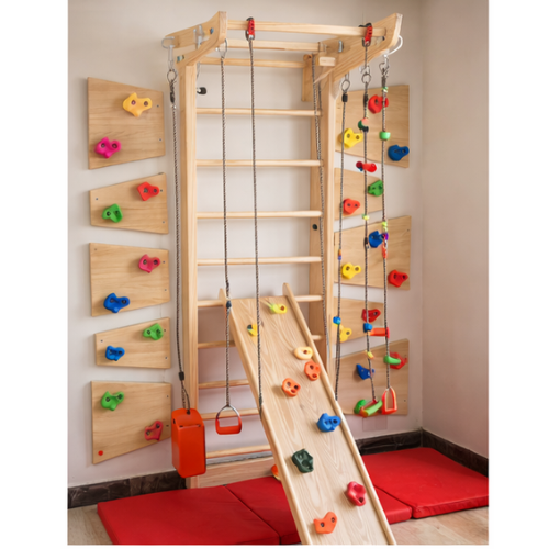 Swedish Ladder Unit with Ramp Complete Set | Kids Indoor Climbing Gym Montessori Play System