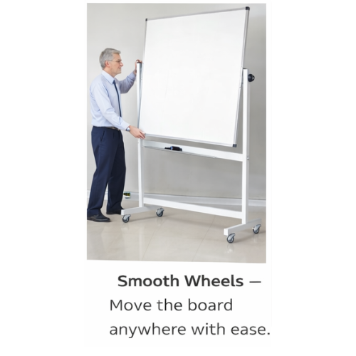 Medium Double-Sided Magnetic Whiteboard with Wheels | Mobile Teaching & Office Board