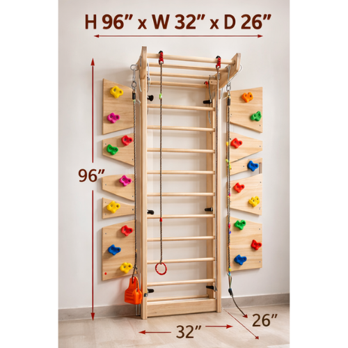 Swedish Ladder Unit with Ramp Complete Set | Kids Indoor Climbing Gym Montessori Play System