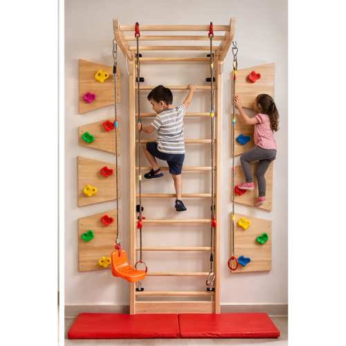 Swedish Ladder Unit with Ramp Complete Set | Kids Indoor Climbing Gym Montessori Play System