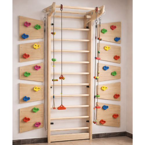 Swedish Ladder Unit with Ramp Complete Set | Kids Indoor Climbing Gym Montessori Play System