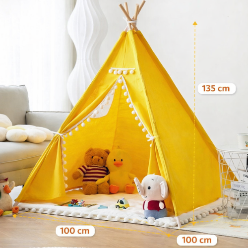 Kids Teepee Tent Playhouse | Cotton Canvas Indoor Outdoor Play Tent