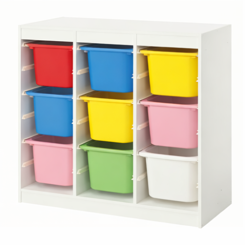 Kids Storage Bin Organizer 9 Bins | Wooden Toy & Book Storage Rack