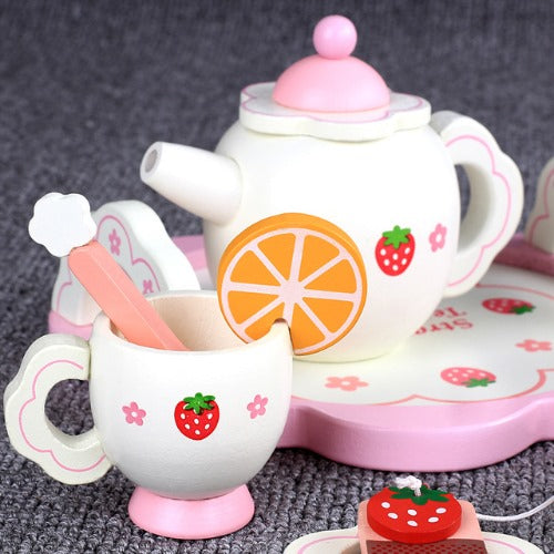 Wooden Sweet Strawberry Tea Set (15 Pcs) | Kids Pretend Play Tea Party Toy