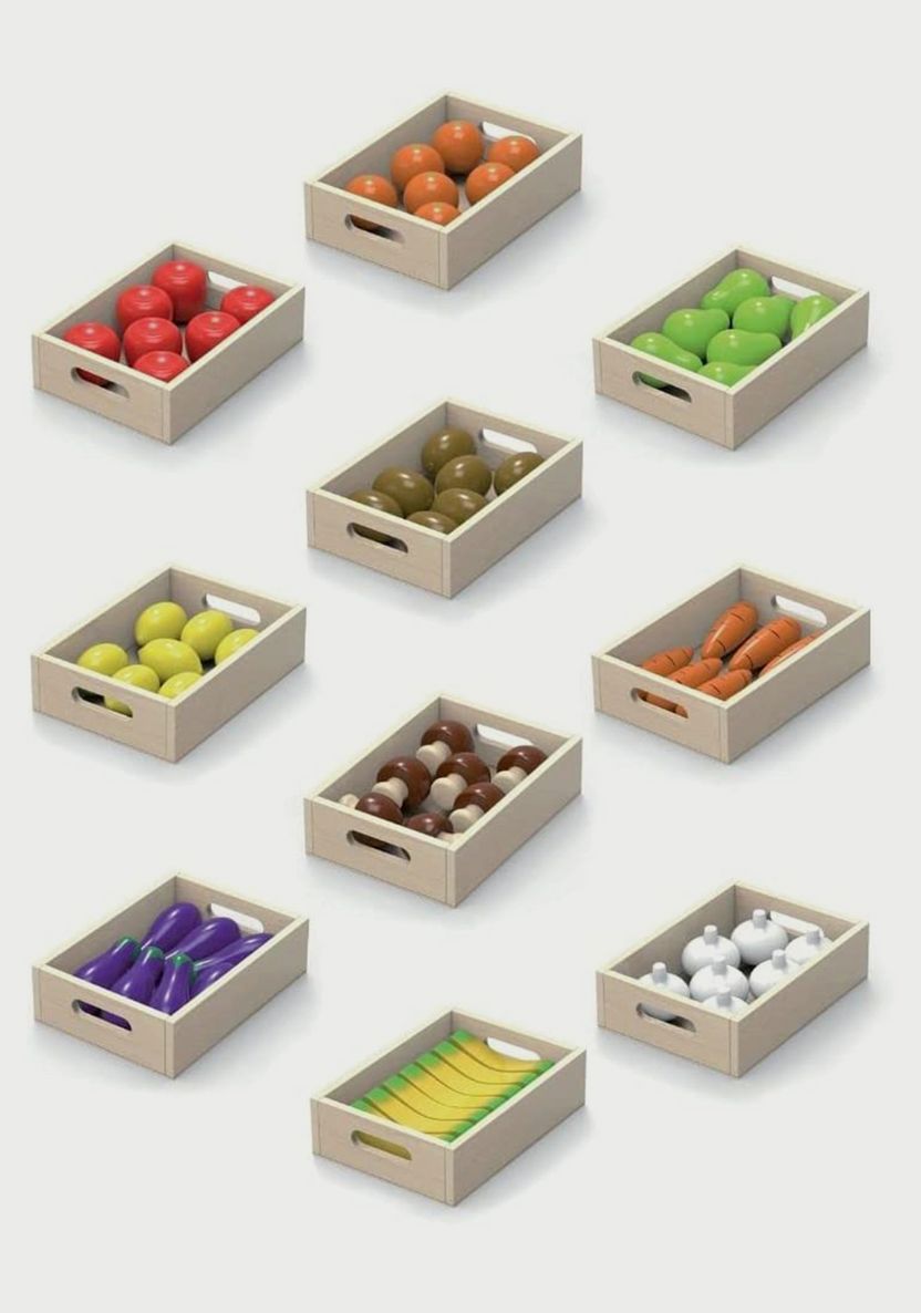 Fruit & Vegetable 10 Box Crate Set | Wooden Pretend Play Food Toy for Kids