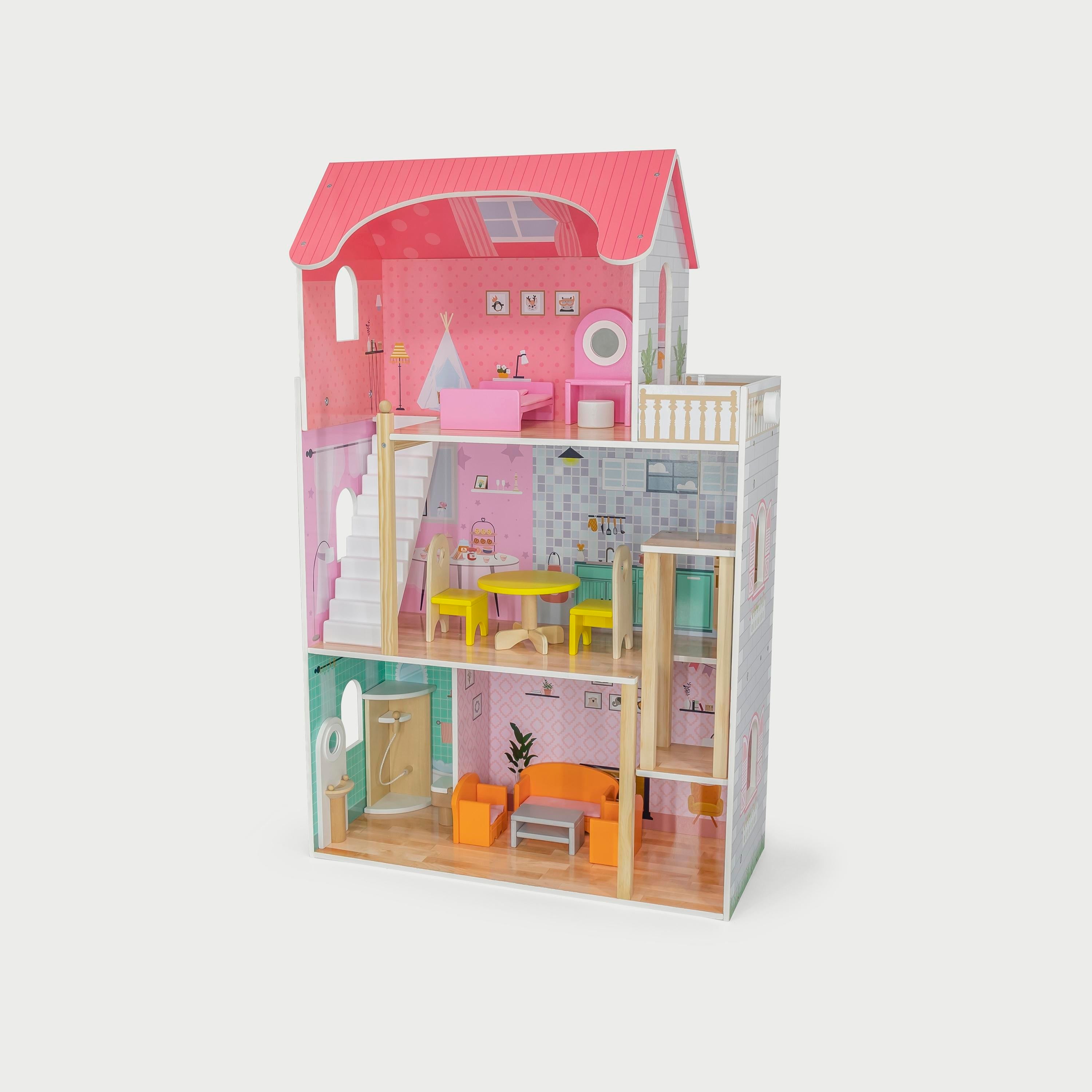 Big Fancy Doll House | 3-Story Wooden Dollhouse with Elevator for Kids