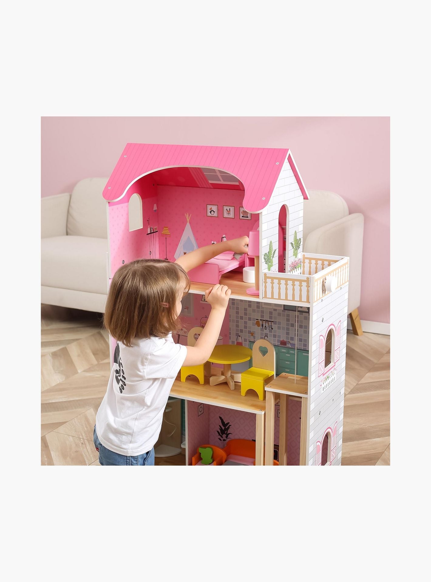 Big Fancy Doll House | 3-Story Wooden Dollhouse with Elevator for Kids