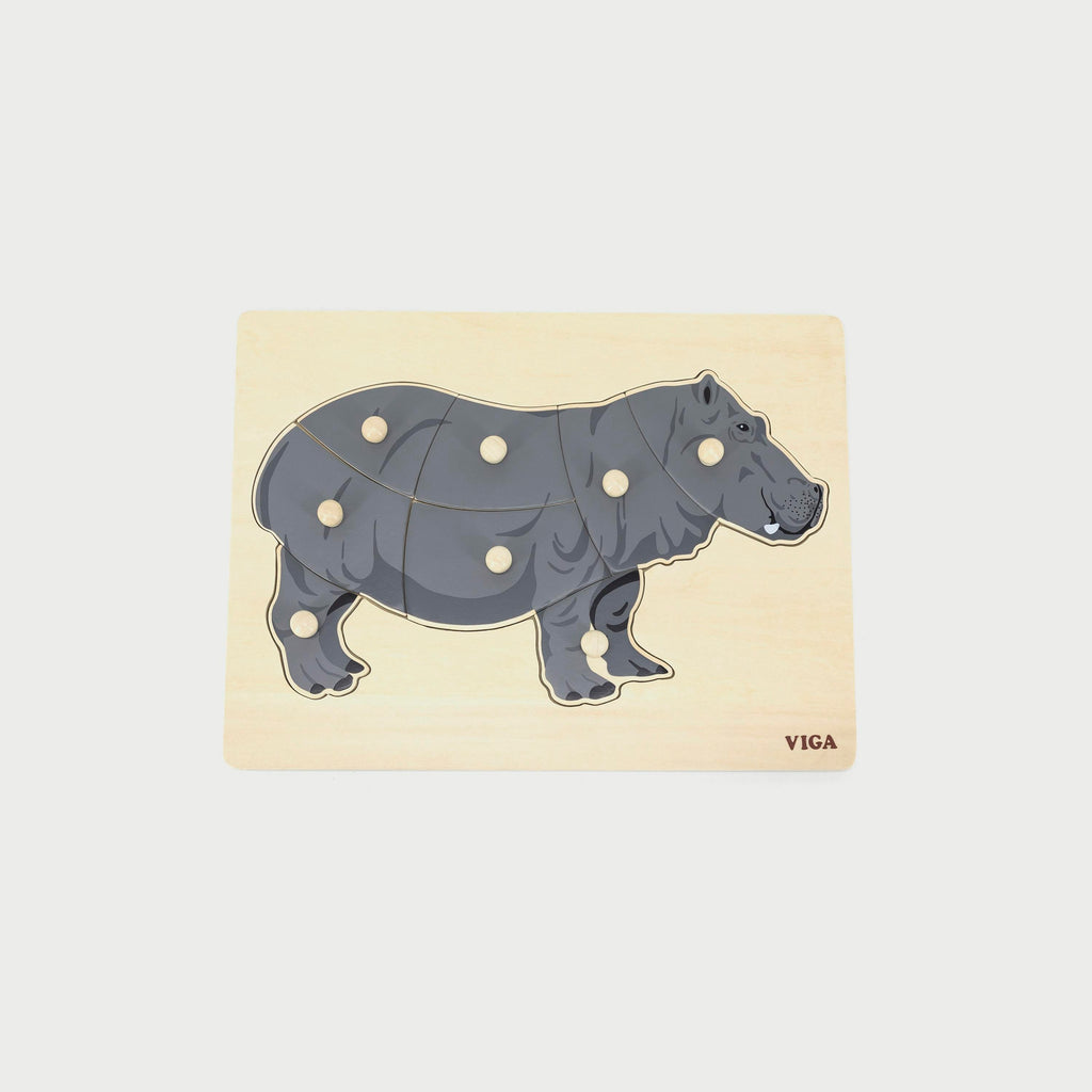 Montessori Wooden Pegged Hippo Puzzle | Animal Learning Toy for Kids 18+ Months