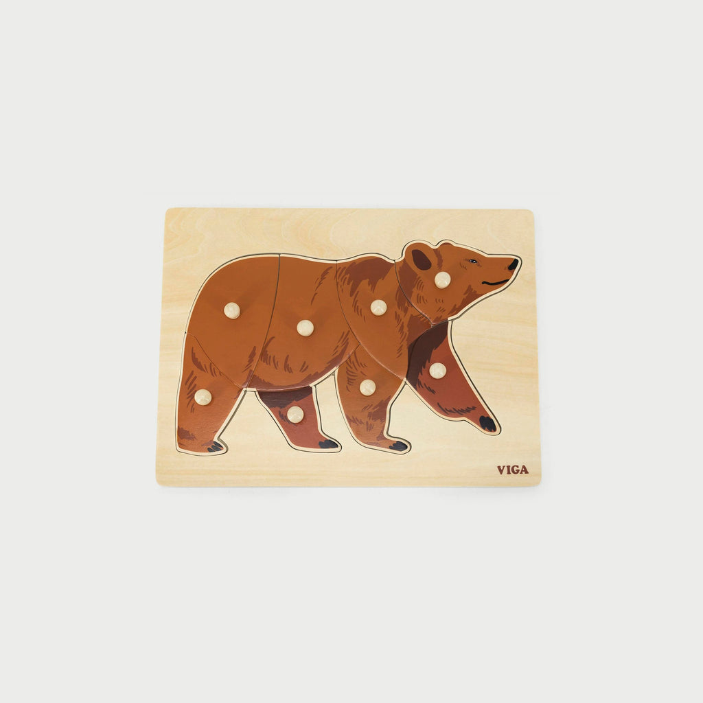 Montessori Wooden Pegged Bear Puzzle | Color & Shape Learning Toy for Kids 18+ Months