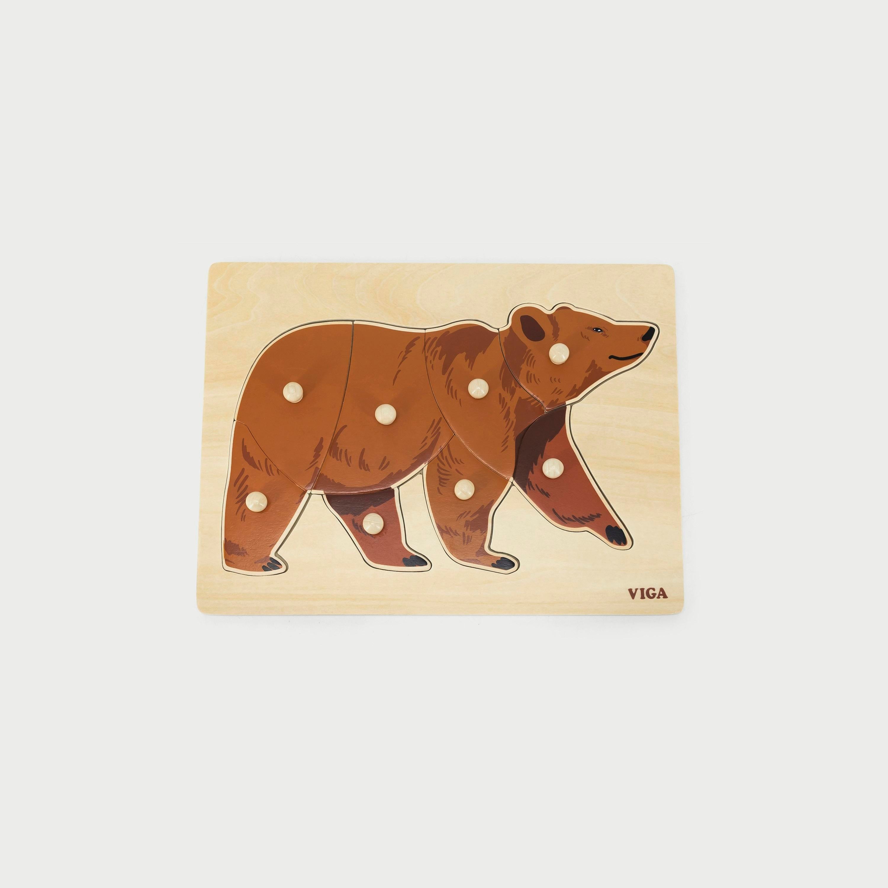 Montessori Wooden Pegged Bear Puzzle | Color & Shape Learning Toy for Kids 18+ Months
