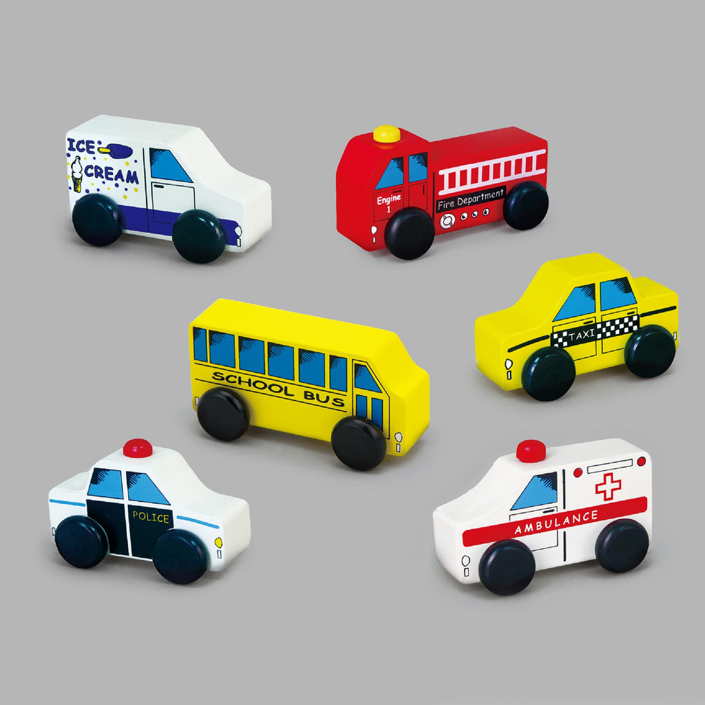 City Vehicles Wooden Set (6 Pieces) | Educational Toy Cars for Kids