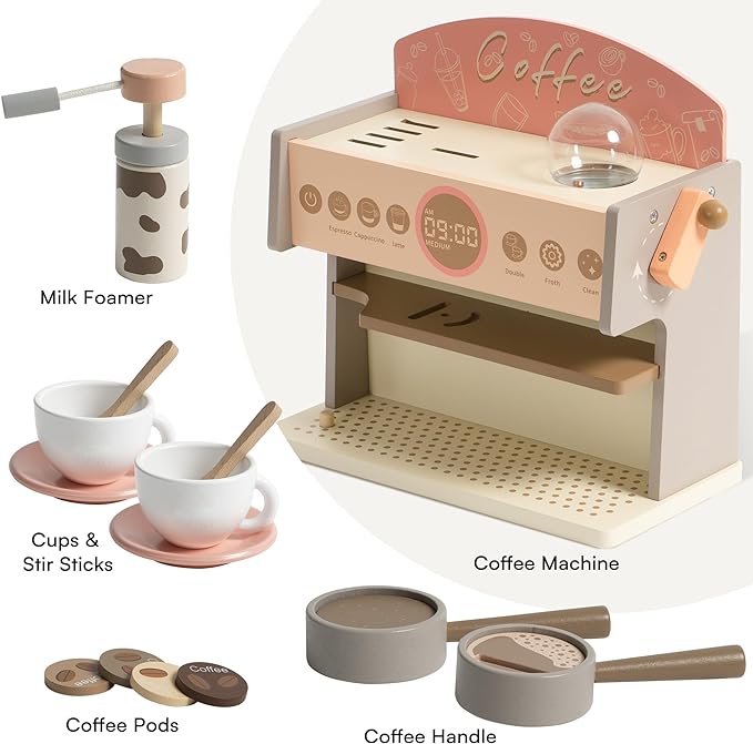 Wooden Coffee Maker Toy for Kids | Pretend Play Coffee Machine Set with Cup & Accessories