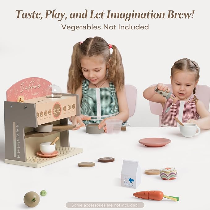 Wooden Coffee Maker Toy for Kids | Pretend Play Coffee Machine Set with Cup & Accessories