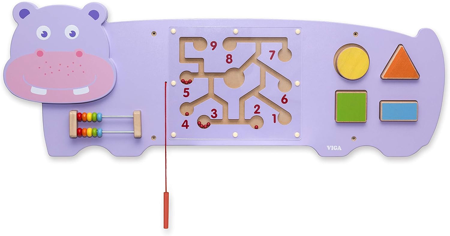 Hippo Activity Wall Panel for Kids | Wooden Sensory Busy Board Educational Wall Toy