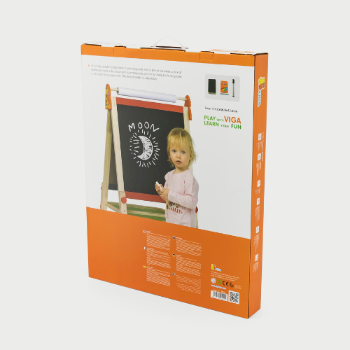 Standing Easel with Roll Paper | Kids Magnetic Drawing Board & Blackboard Set