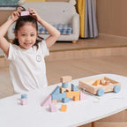 Pull Along Wooden Block Wagon Toy | 20 Pcs Stacking Blocks for Kids 18M+