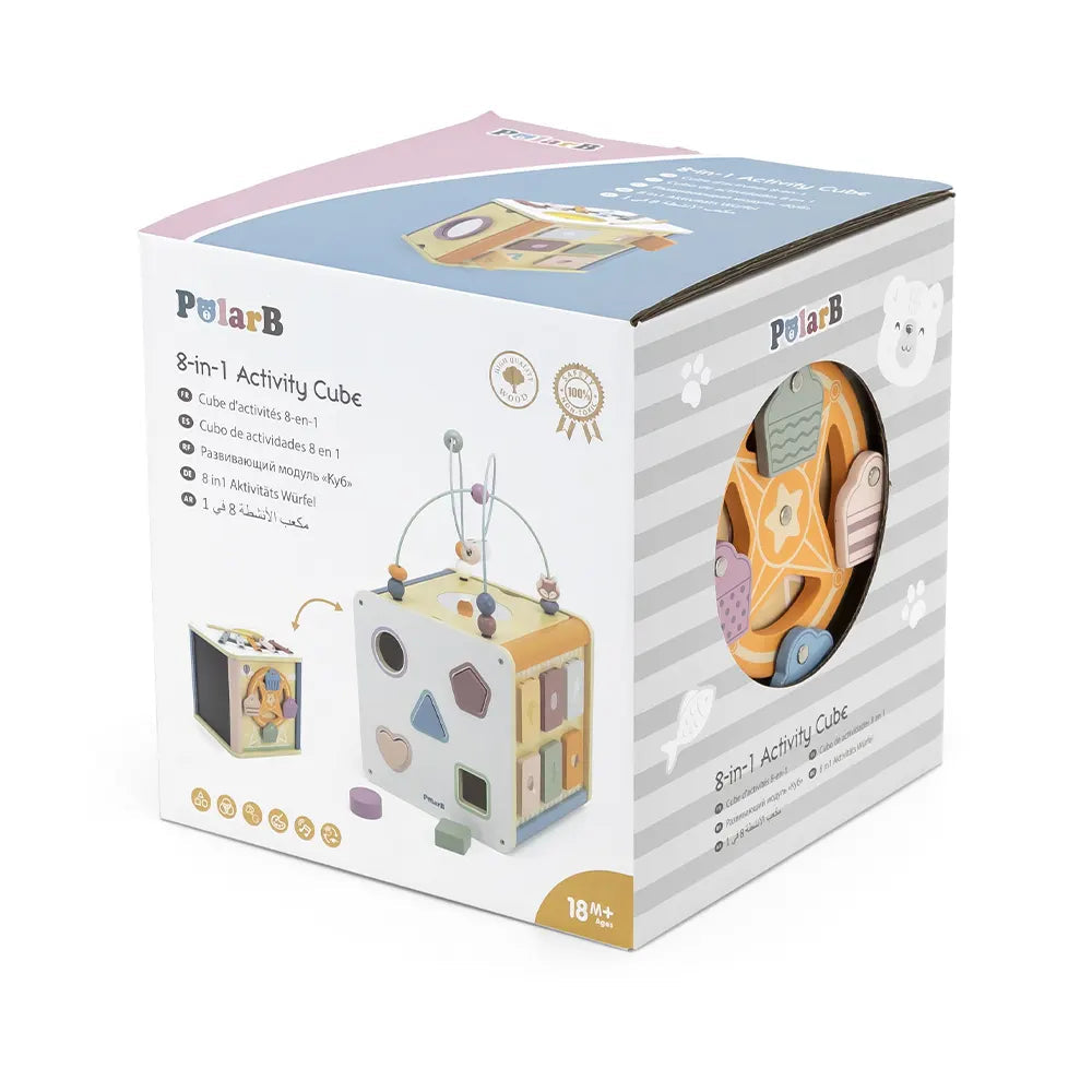 Wooden Activity Cube 8-in-1 | Montessori Motor Skills Learning Toy for Kids 18M+