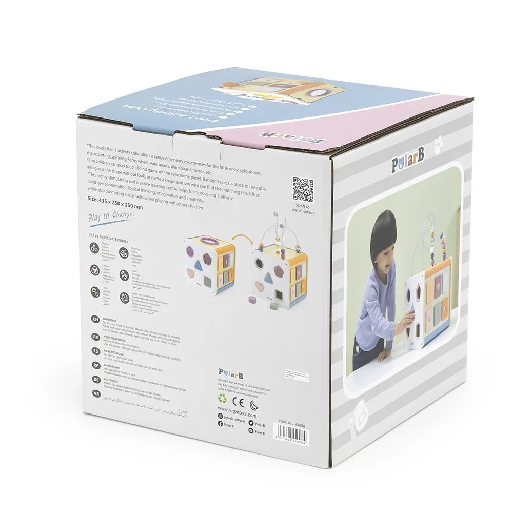 Wooden Activity Cube 8-in-1 | Montessori Motor Skills Learning Toy for Kids 18M+