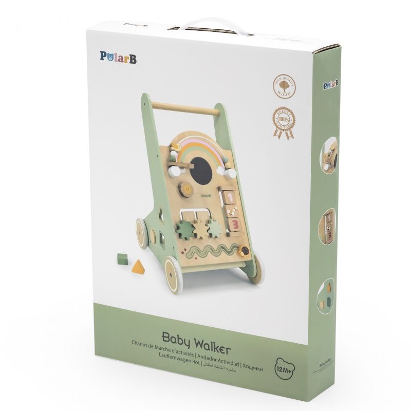 Wooden Baby Walker with Activity Panel | Learning Push Walker for Toddlers 12M+