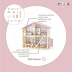 Wooden Doll House with Furniture Set | Kids Pretend Play Dollhouse Toy 3+