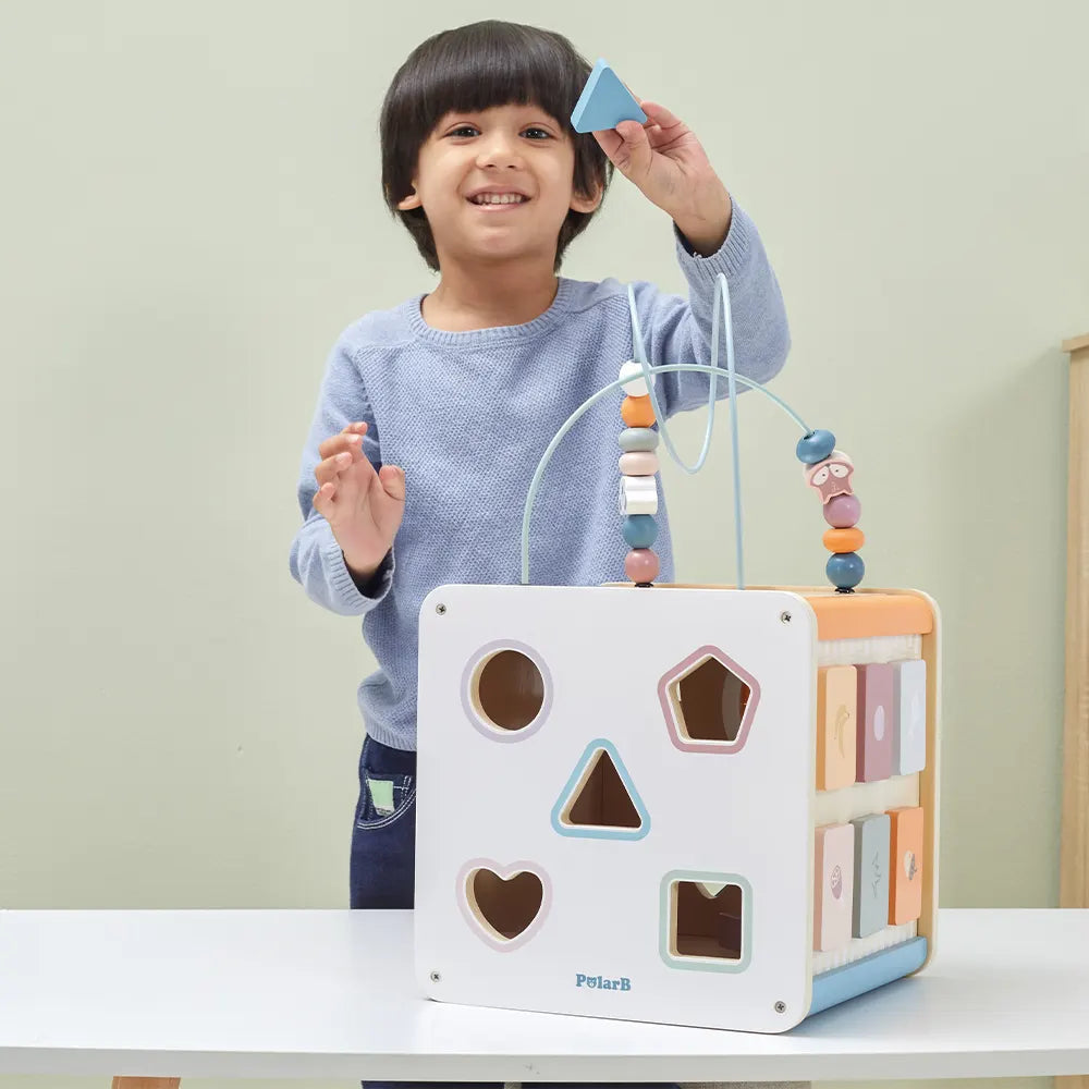 Wooden Activity Cube 8-in-1 | Montessori Motor Skills Learning Toy for Kids 18M+
