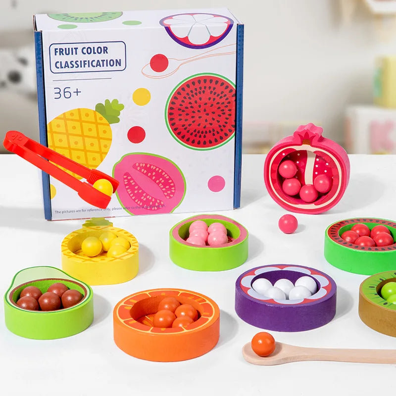 Fruit Colors Classification Toy for Kids | Wooden Color Sorting Bowl Montessori Set