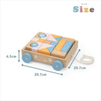Pull Along Wooden Block Wagon Toy | 20 Pcs Stacking Blocks for Kids 18M+