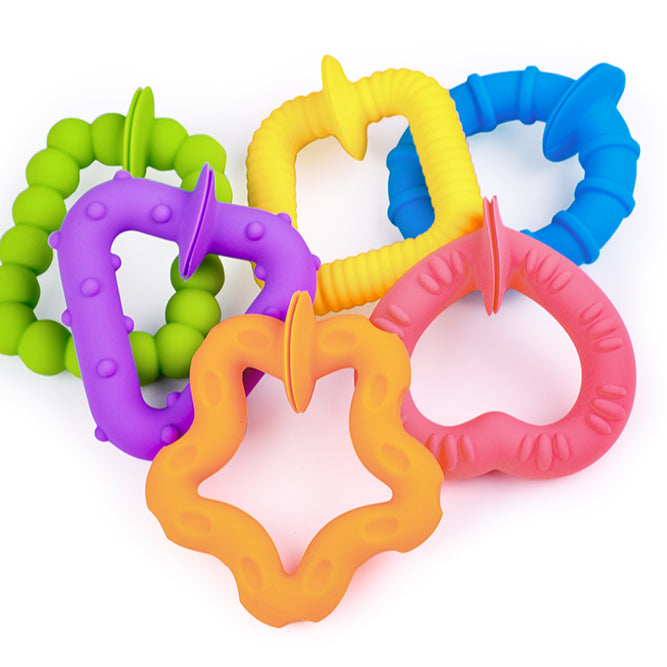 Silicon Baby Teething Ring Toys 6 PCS | Textured Sensory Silicone Ring Set