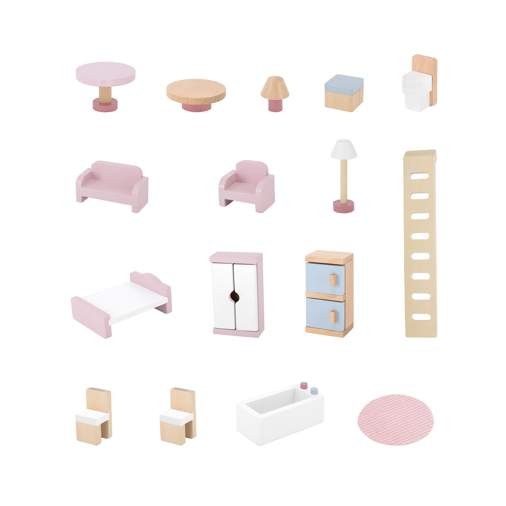 Wooden Doll House with Furniture Set | Kids Pretend Play Dollhouse Toy 3+