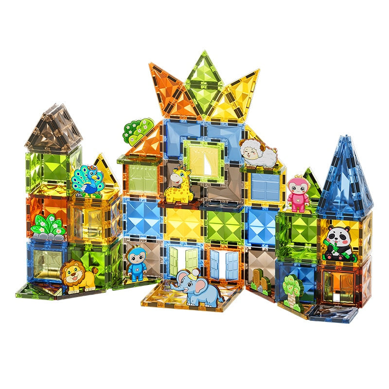 Light Magnetic Blocks Marble Run Set 124 PCS | STEM Construction Toy with LED