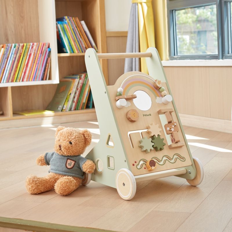Wooden Baby Walker with Activity Panel | Learning Push Walker for Toddlers 12M+