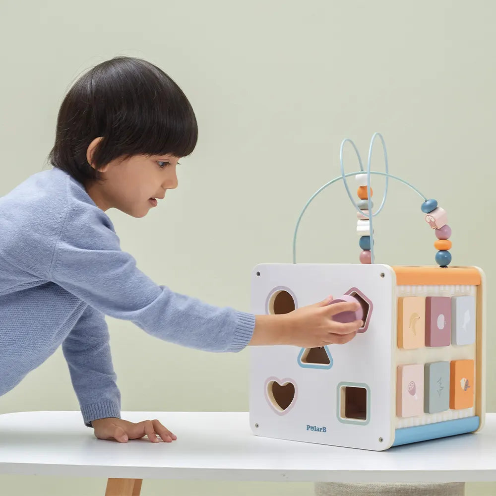 Wooden Activity Cube 8-in-1 | Montessori Motor Skills Learning Toy for Kids 18M+