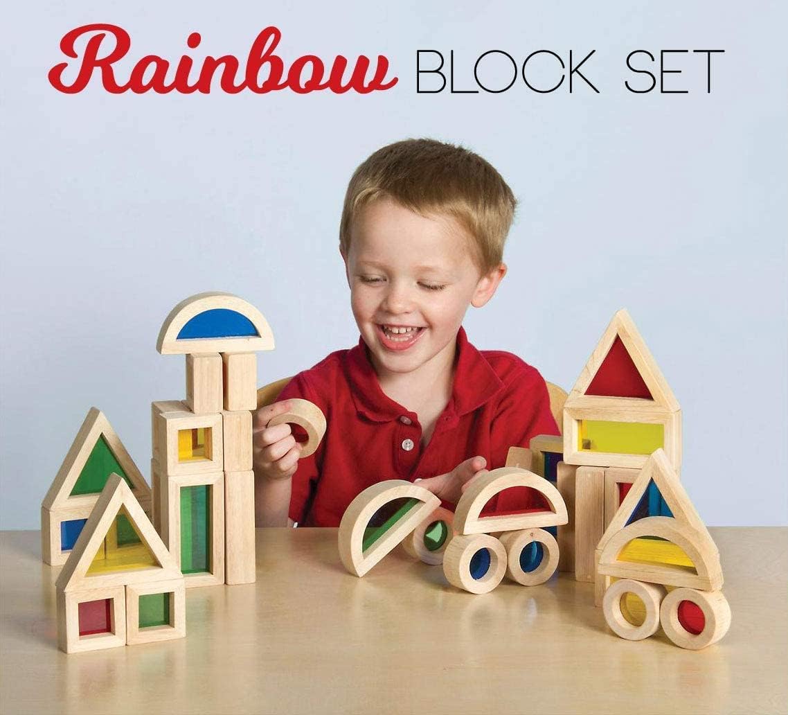 Kidpik Rainbow Wooden Blocks 24 Pcs | Kids Colorful Learning Building Toy Set